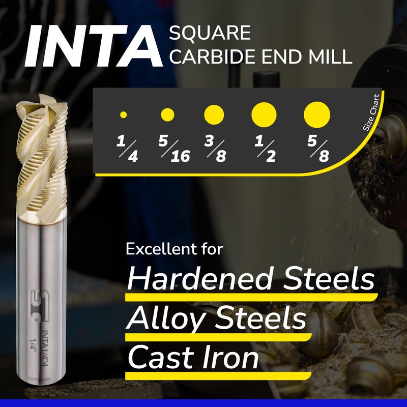 SPEED TIGER INTA Carbide Roughing End Mill - for Alloy Steels/Hardened Steels - Micro Grain Carbide End Mill - ZrN-A Coating - 4-Flute - INTA1/4-4 (1 Piece, 1/4") - Image 2